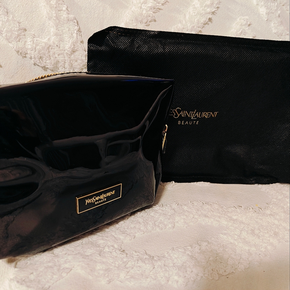 New YSL Black Patent Leather Beaute Make Up Pouch and YSL Duster